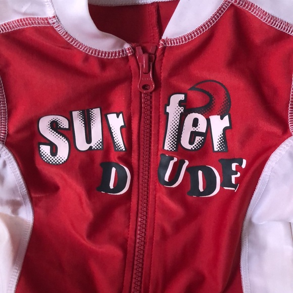 Koala Kids Rashguard swimsuit SPF 50+ front zip Surfer Dude red & white 18M - Picture 3 of 7